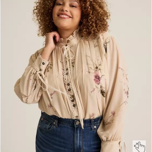 Festi Pleated Ruffle Neck Blouse - Picture 1 of 6